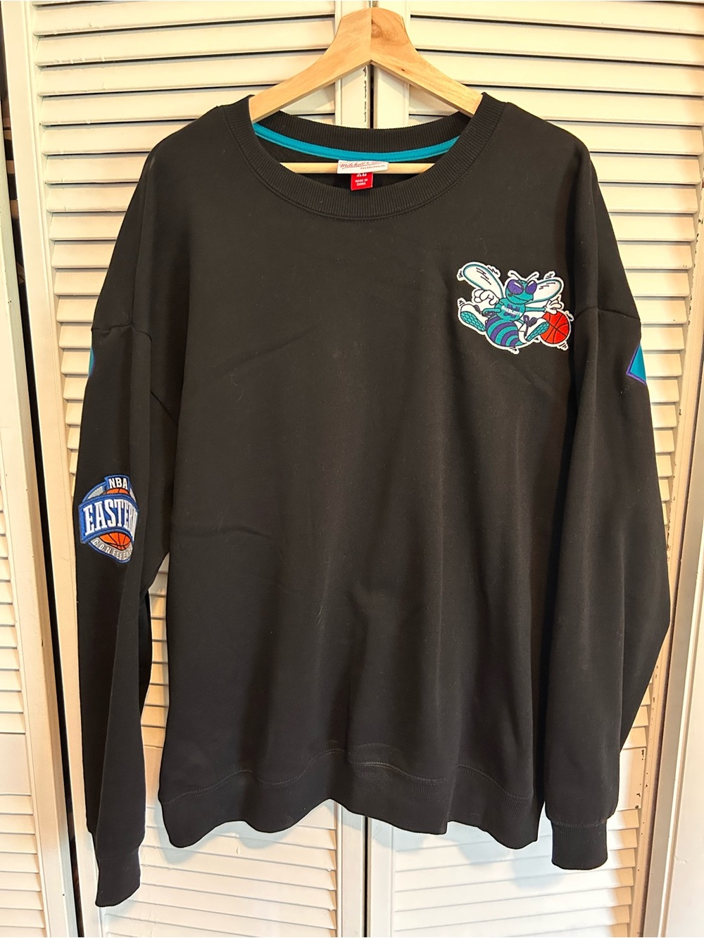 Mitchell & Ness Black Hornets Crewneck with Teal Accent